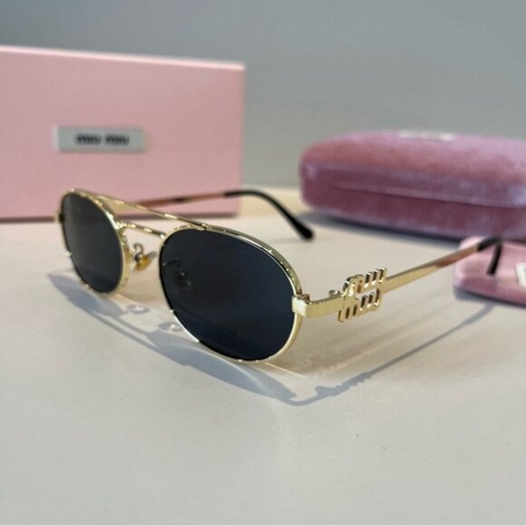 Miu Miu Gold and Black Sunglasses main image 8
